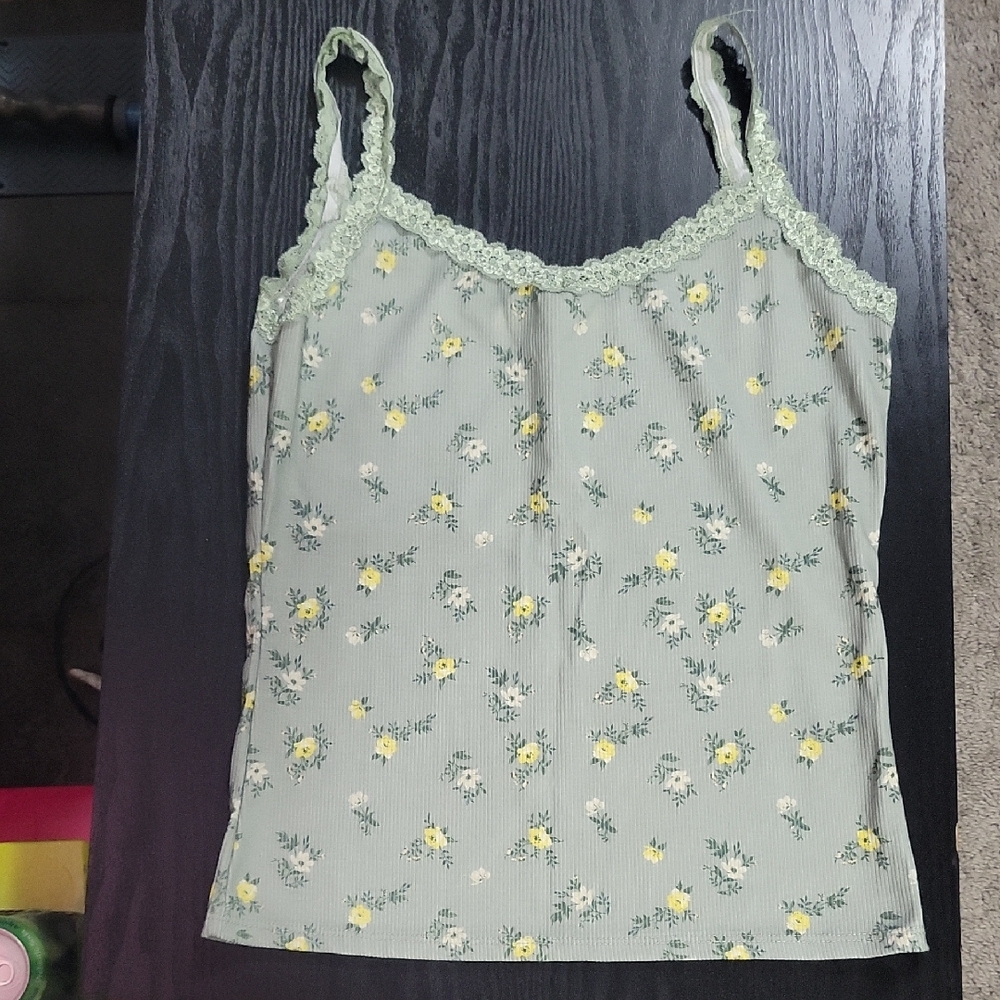 Lace-Trim Floral Cami in Sage Green